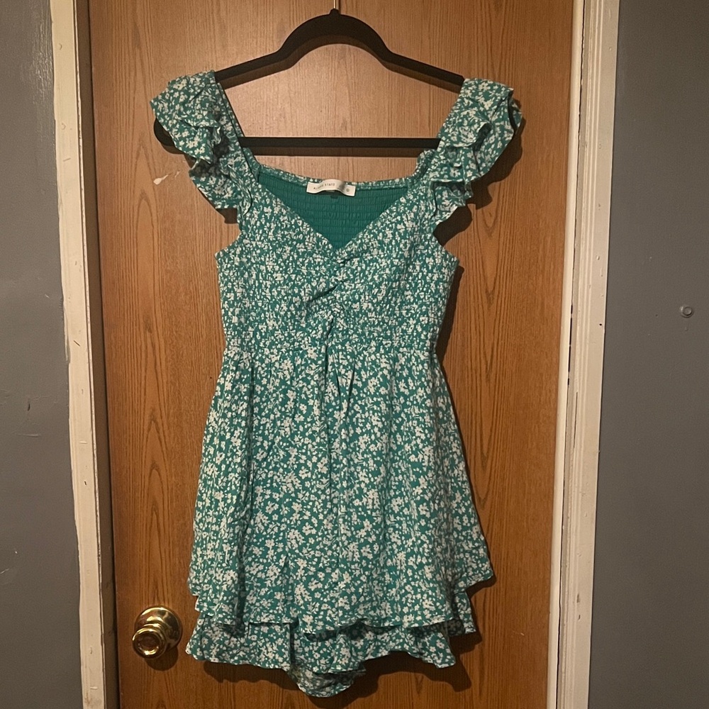 Altar'd State Green Floral Mini Romper